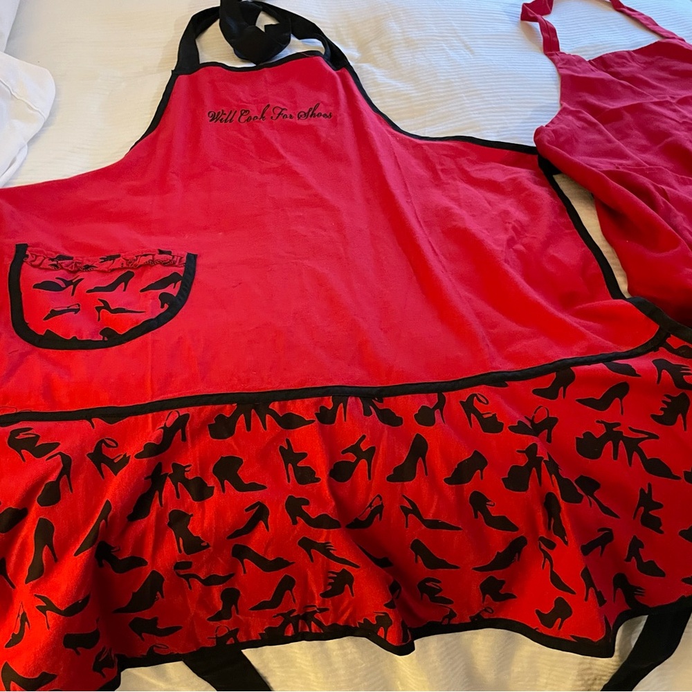 Melissa Anne Design Red Apron with Black Shoe Print